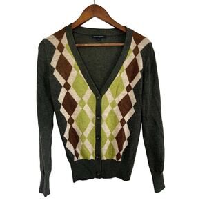 Vintage Banana Republic Argyle Cardigan Wool Mohair 90s Preppy Parisian European